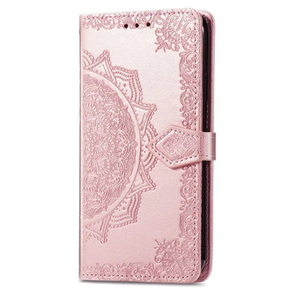 For iPhone 16 Case Embossed Mandala Pattern Leather Phone Cover Wallet Card Slot Holder