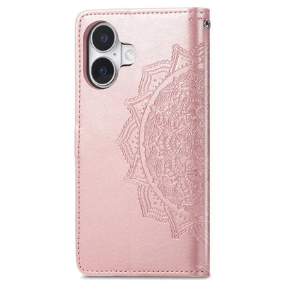 For iPhone 16 Case Embossed Mandala Pattern Leather Phone Cover Wallet Card Slot Holder