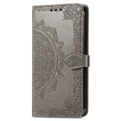 For iPhone 16 Case Embossed Mandala Pattern Leather Phone Cover Wallet Card Slot Holder