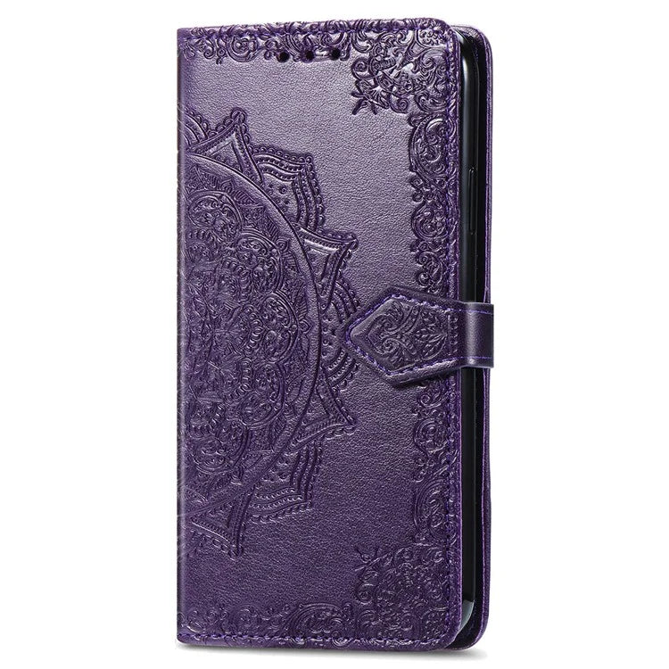 For iPhone 16 Case Embossed Mandala Pattern Leather Phone Cover Wallet Card Slot Holder