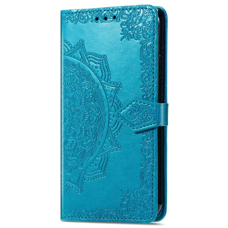 For iPhone 16 Case Embossed Mandala Pattern Leather Phone Cover Wallet Card Slot Holder
