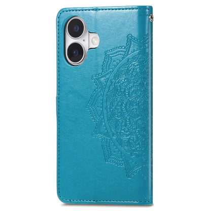 For iPhone 16 Case Embossed Mandala Pattern Leather Phone Cover Wallet Card Slot Holder