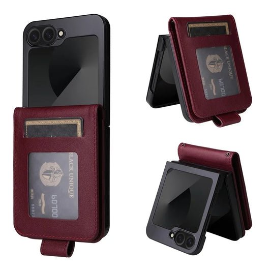 For Samsung Galaxy Z Flip6 5G Case PU Leather Card Holder Folding Phone Cover