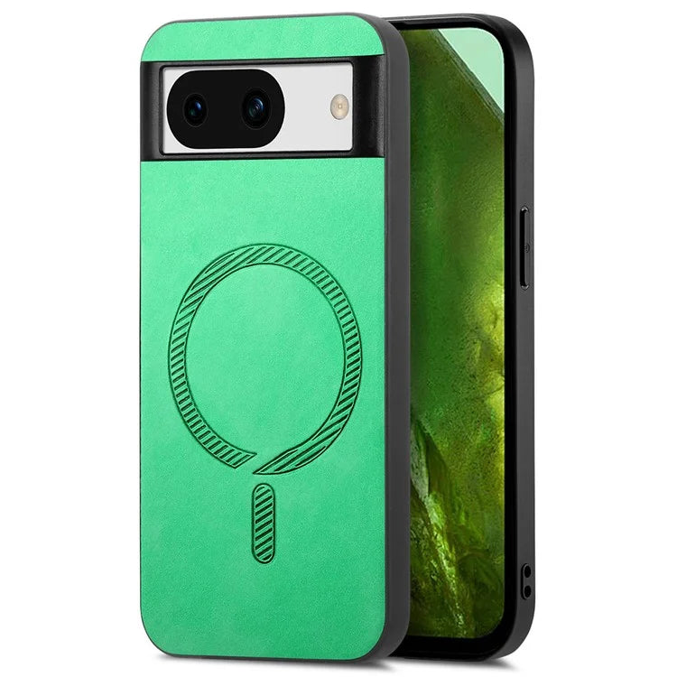 For Google Pixel 8a Leather Back Case Compatible with MagSafe Skin-Touch Phone Cover