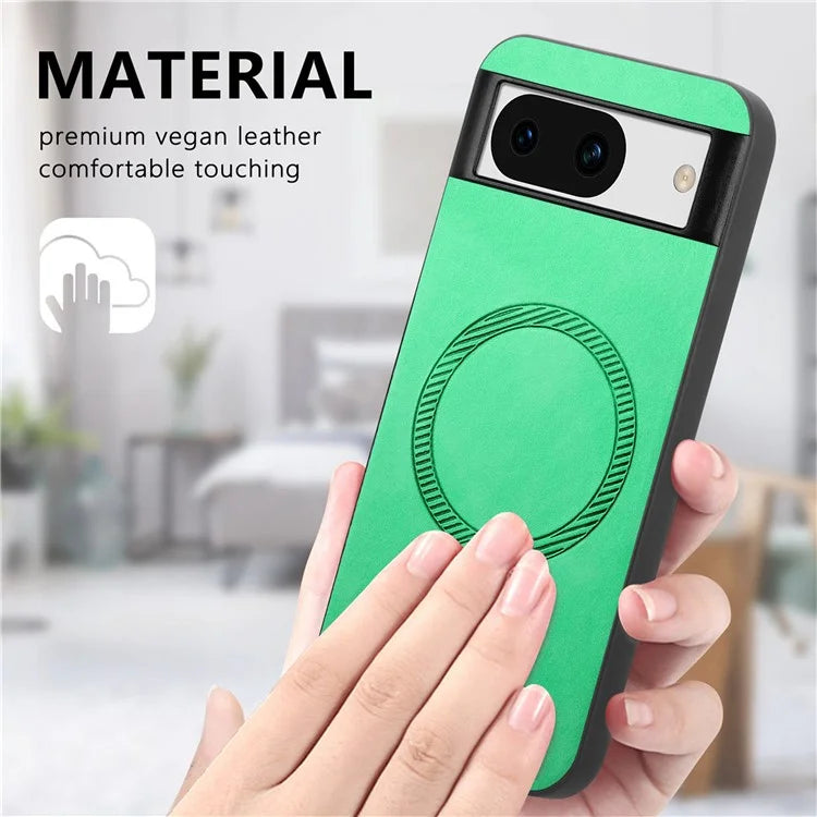 For Google Pixel 8a Leather Back Case Compatible with MagSafe Skin-Touch Phone Cover