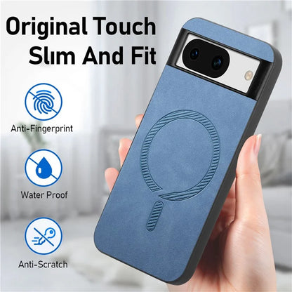 For Google Pixel 8a Leather Back Case Compatible with MagSafe Skin-Touch Phone Cover