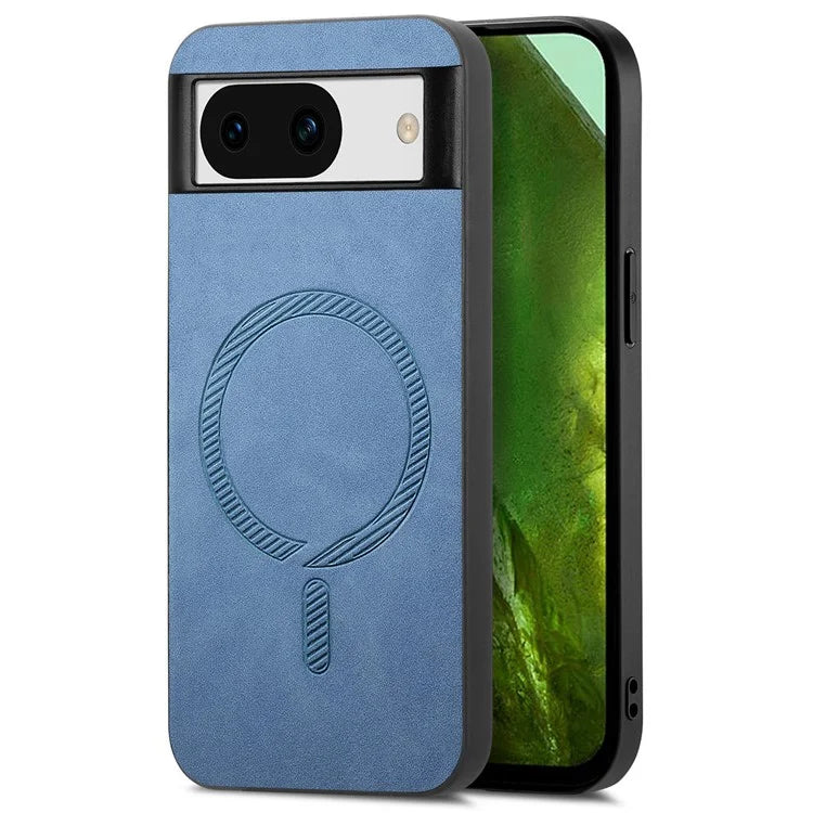 For Google Pixel 8a Leather Back Case Compatible with MagSafe Skin-Touch Phone Cover