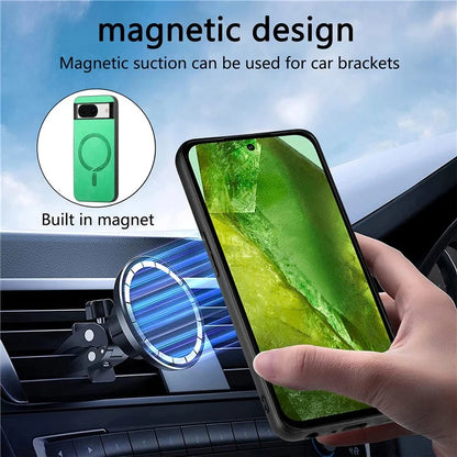 For Google Pixel 8a Leather Back Case Compatible with MagSafe Skin-Touch Phone Cover