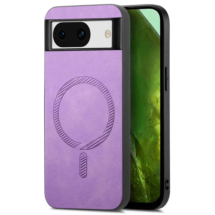 For Google Pixel 8a Leather Back Case Compatible with MagSafe Skin-Touch Phone Cover