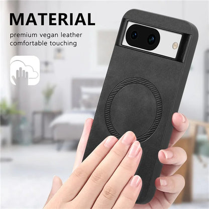 For Google Pixel 8a Leather Back Case Compatible with MagSafe Skin-Touch Phone Cover