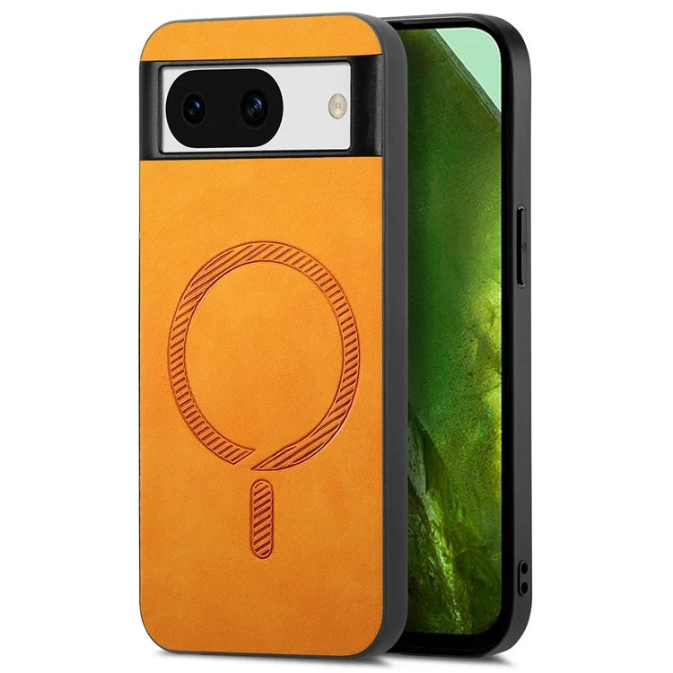 For Google Pixel 8a Leather Back Case Compatible with MagSafe Skin-Touch Phone Cover