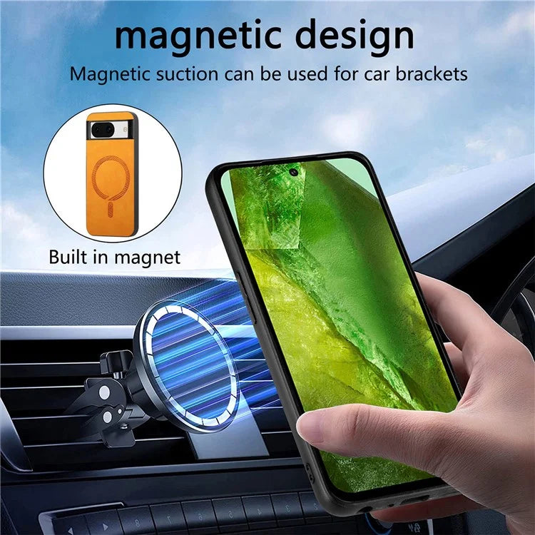 For Google Pixel 8a Leather Back Case Compatible with MagSafe Skin-Touch Phone Cover