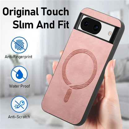 For Google Pixel 8a Leather Back Case Compatible with MagSafe Skin-Touch Phone Cover