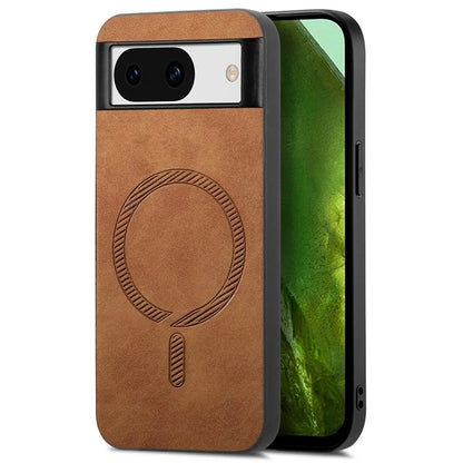 For Google Pixel 8a Leather Back Case Compatible with MagSafe Skin-Touch Phone Cover