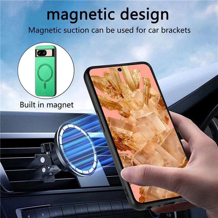 For Google Pixel 8 Leather Back Case Compatible with MagSafe Skin-Touch Phone Cover