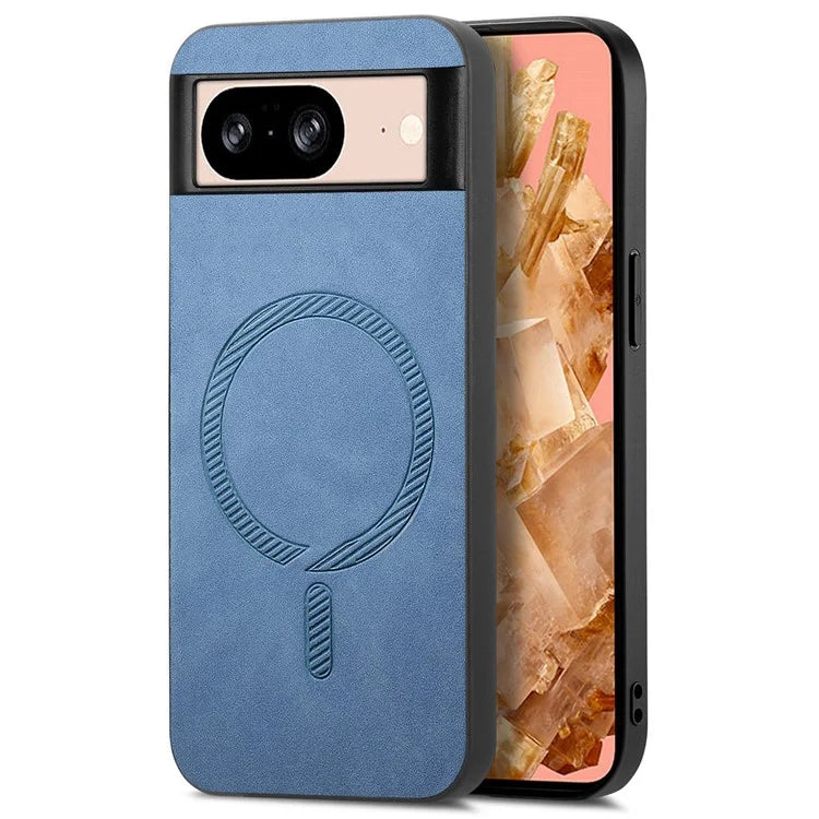 For Google Pixel 8 Leather Back Case Compatible with MagSafe Skin-Touch Phone Cover