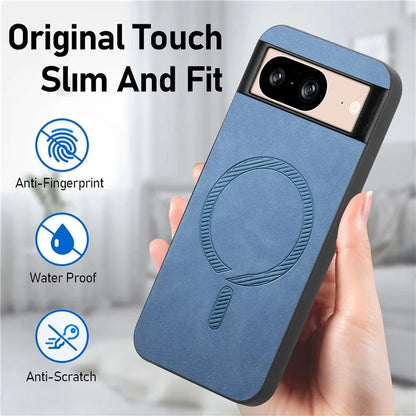 For Google Pixel 8 Leather Back Case Compatible with MagSafe Skin-Touch Phone Cover