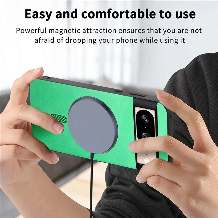 For Google Pixel 8 Leather Back Case Compatible with MagSafe Skin-Touch Phone Cover