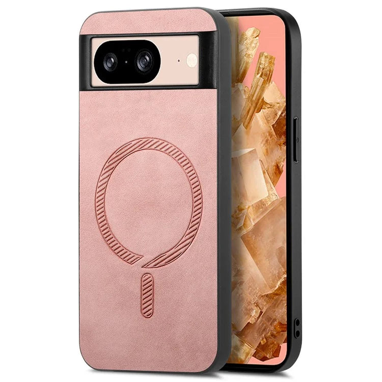 For Google Pixel 8 Leather Back Case Compatible with MagSafe Skin-Touch Phone Cover