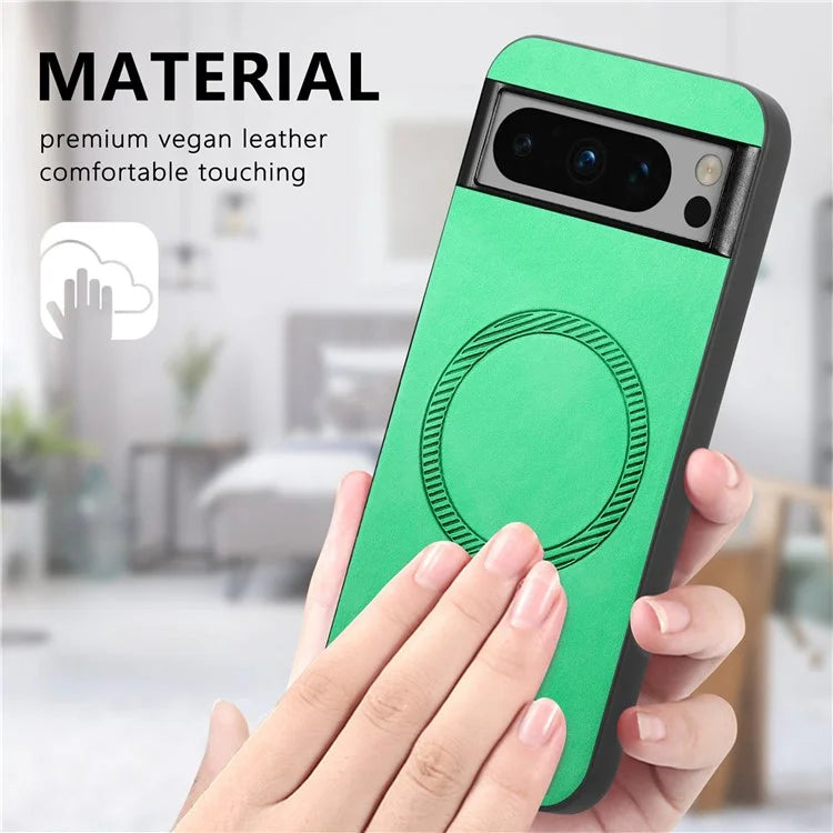 For Google Pixel 8 Pro Leather Back Case Compatible with MagSafe Skin-Touch Phone Cover