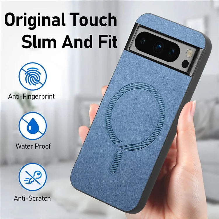 For Google Pixel 8 Pro Leather Back Case Compatible with MagSafe Skin-Touch Phone Cover