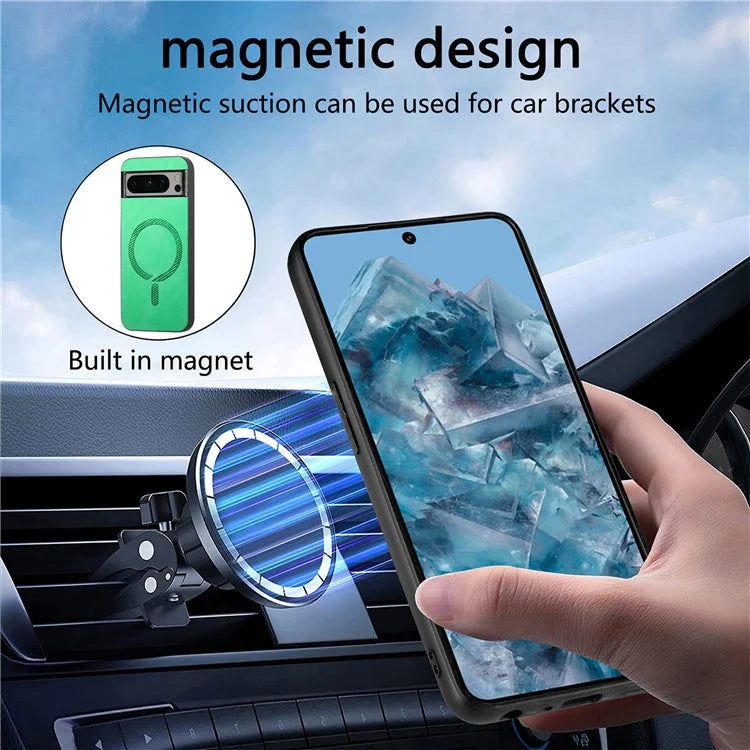 For Google Pixel 8 Pro Leather Back Case Compatible with MagSafe Skin-Touch Phone Cover