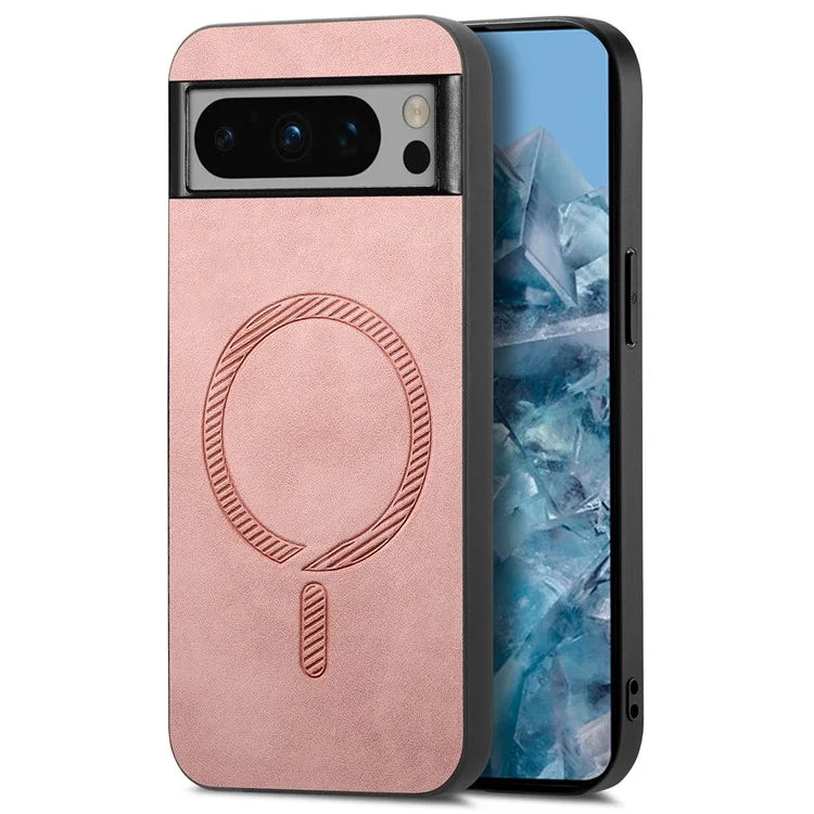 For Google Pixel 8 Pro Leather Back Case Compatible with MagSafe Skin-Touch Phone Cover