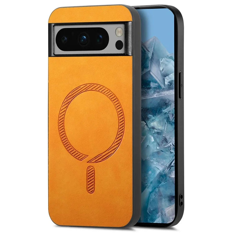 For Google Pixel 8 Pro Leather Back Case Compatible with MagSafe Skin-Touch Phone Cover