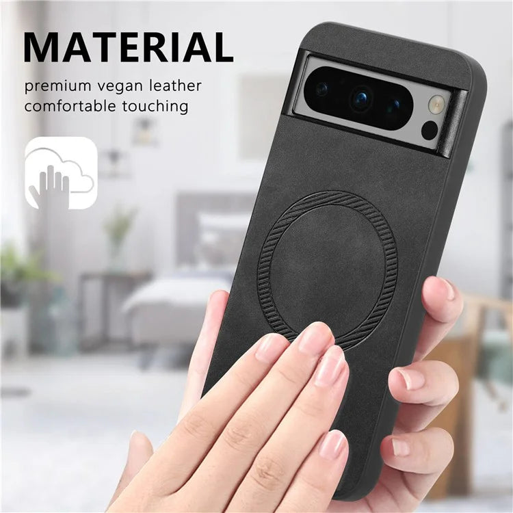 For Google Pixel 8 Pro Leather Back Case Compatible with MagSafe Skin-Touch Phone Cover