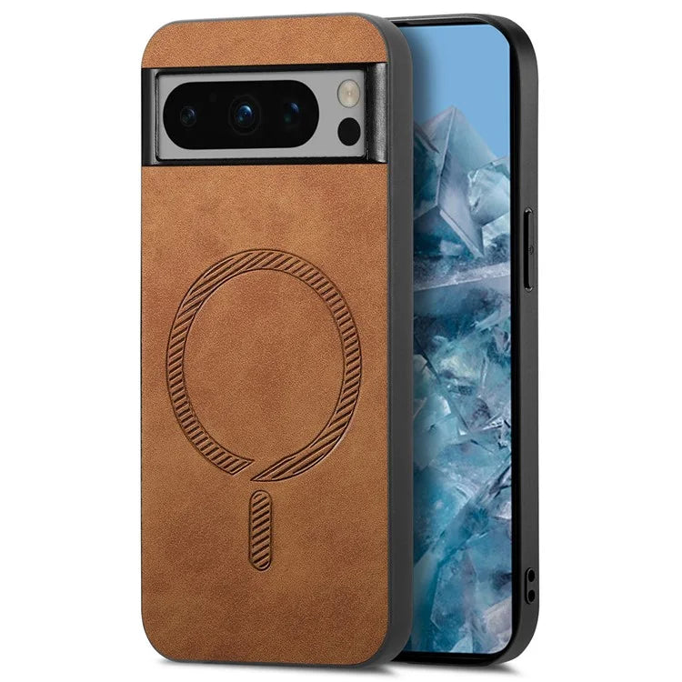 For Google Pixel 8 Pro Leather Back Case Compatible with MagSafe Skin-Touch Phone Cover