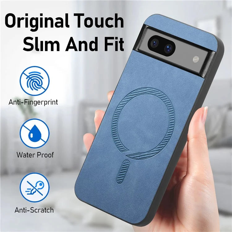 For Google Pixel 7a Leather Back Case Compatible with MagSafe Skin-Touch Phone Cover