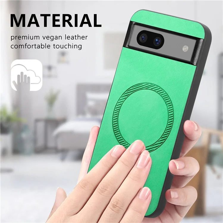 For Google Pixel 7a Leather Back Case Compatible with MagSafe Skin-Touch Phone Cover
