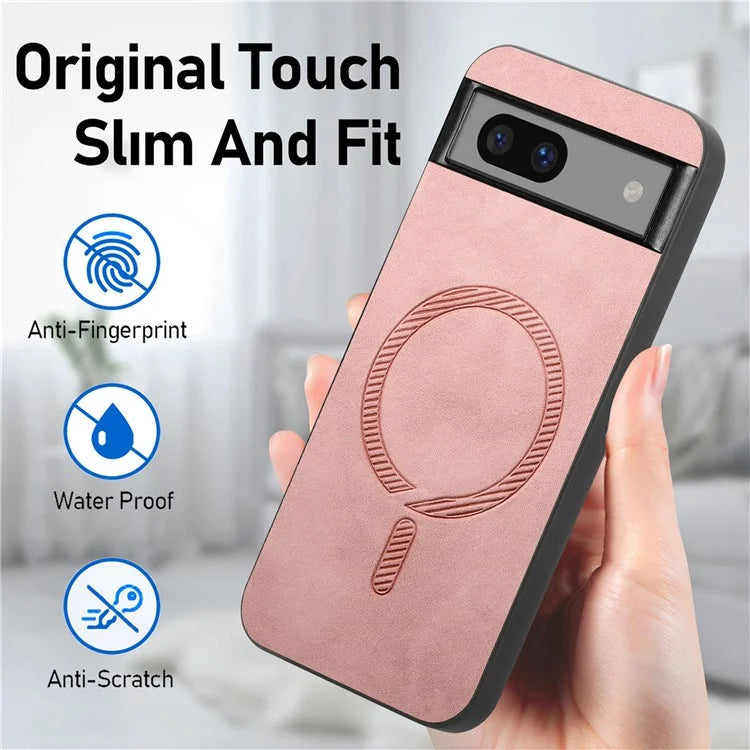 For Google Pixel 7a Leather Back Case Compatible with MagSafe Skin-Touch Phone Cover