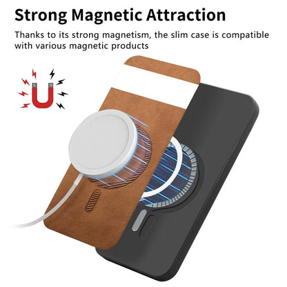 For Google Pixel 7a Leather Back Case Compatible with MagSafe Skin-Touch Phone Cover