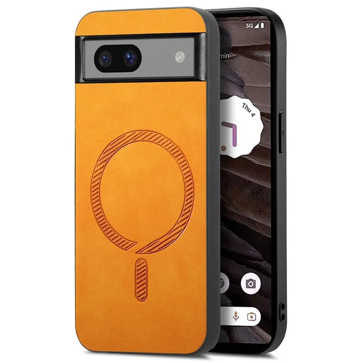 For Google Pixel 7a Leather Back Case Compatible with MagSafe Skin-Touch Phone Cover