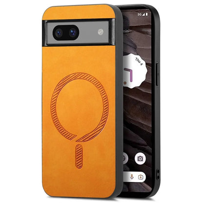 For Google Pixel 7a Leather Back Case Compatible with MagSafe Skin-Touch Phone Cover
