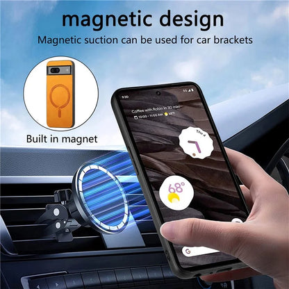 For Google Pixel 7a Leather Back Case Compatible with MagSafe Skin-Touch Phone Cover