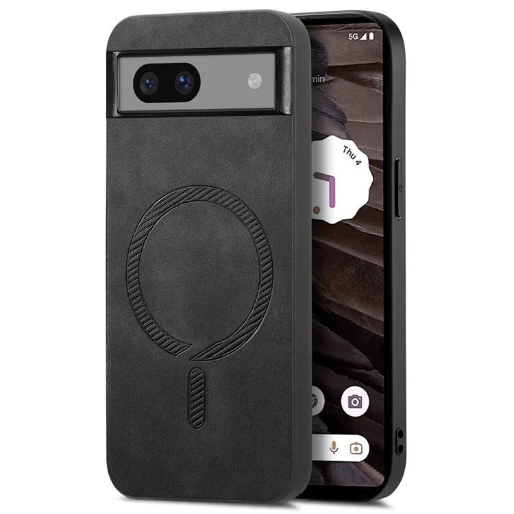 For Google Pixel 7a Leather Back Case Compatible with MagSafe Skin-Touch Phone Cover