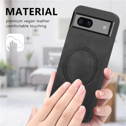 For Google Pixel 7a Leather Back Case Compatible with MagSafe Skin-Touch Phone Cover