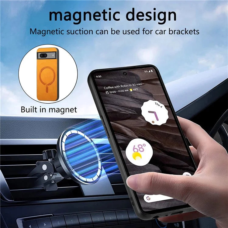 For Google Pixel 7a Leather Back Case Compatible with MagSafe Skin-Touch Phone Cover
