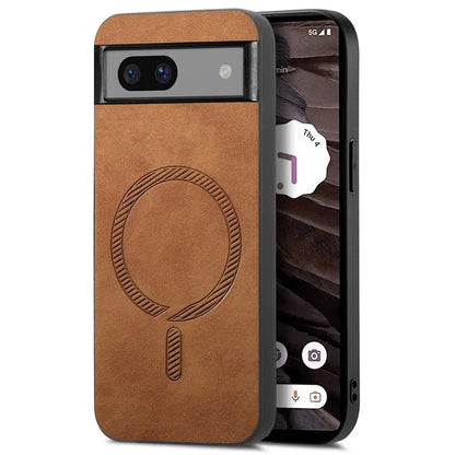 For Google Pixel 7a Leather Back Case Compatible with MagSafe Skin-Touch Phone Cover