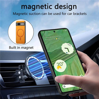 For Google Pixel 7 5G Leather Back Case Compatible with MagSafe Skin-Touch Phone Cover