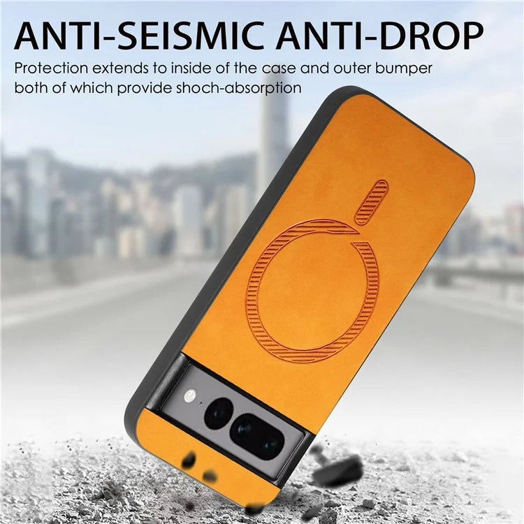 For Google Pixel 7 Pro 5G Leather Back Case Compatible with MagSafe Skin-Touch Phone Cover