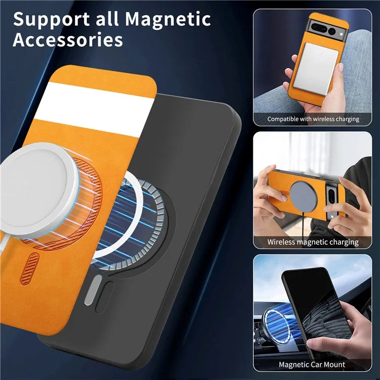 For Google Pixel 7 Pro 5G Leather Back Case Compatible with MagSafe Skin-Touch Phone Cover