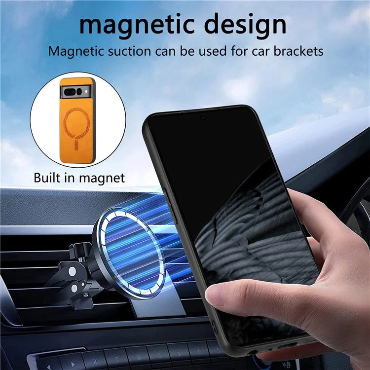 For Google Pixel 7 Pro 5G Leather Back Case Compatible with MagSafe Skin-Touch Phone Cover