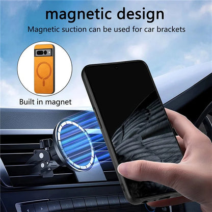 For Google Pixel 7 Pro 5G Leather Back Case Compatible with MagSafe Skin-Touch Phone Cover