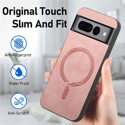 For Google Pixel 7 Pro 5G Leather Back Case Compatible with MagSafe Skin-Touch Phone Cover