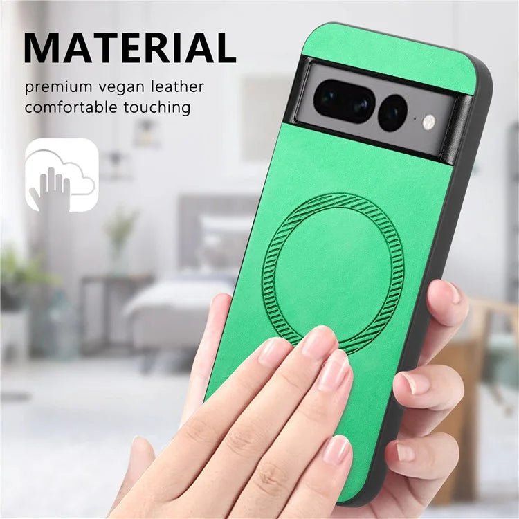 For Google Pixel 7 Pro 5G Leather Back Case Compatible with MagSafe Skin-Touch Phone Cover