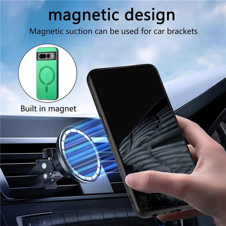For Google Pixel 7 Pro 5G Leather Back Case Compatible with MagSafe Skin-Touch Phone Cover