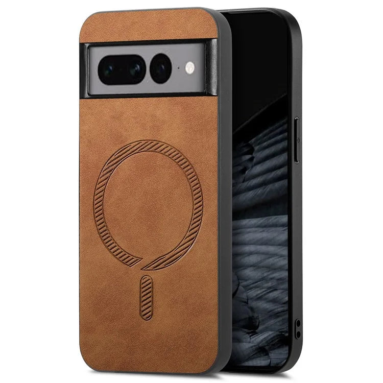 For Google Pixel 7 Pro 5G Leather Back Case Compatible with MagSafe Skin-Touch Phone Cover